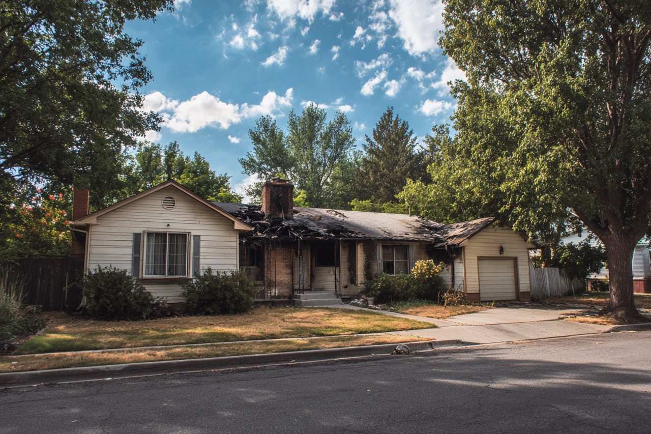 Fire damaged residential property in Salt Lake City Utah neighborhood
