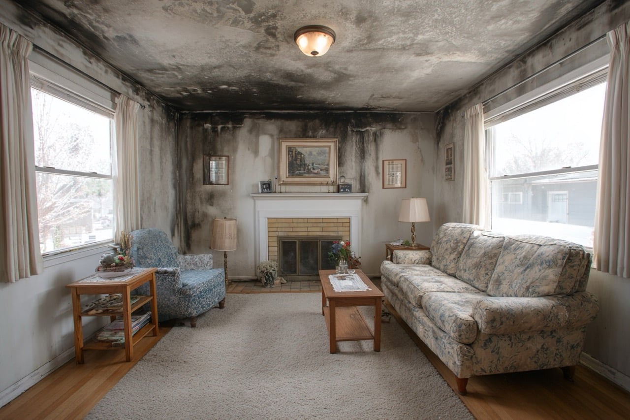 Fire and smoke damaged interior of Salt Lake City Utah home