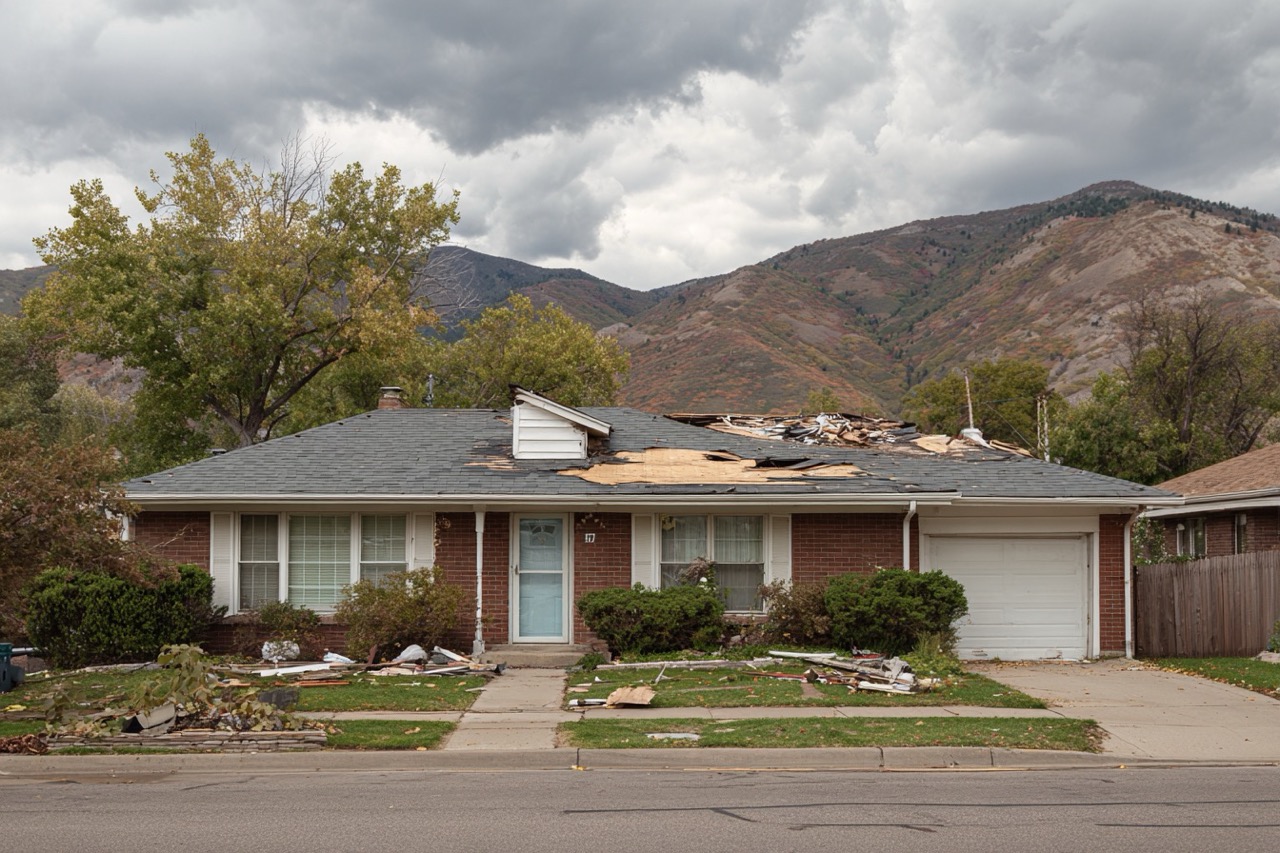 Storm damaged residential property in Salt Lake City Utah neighborhood